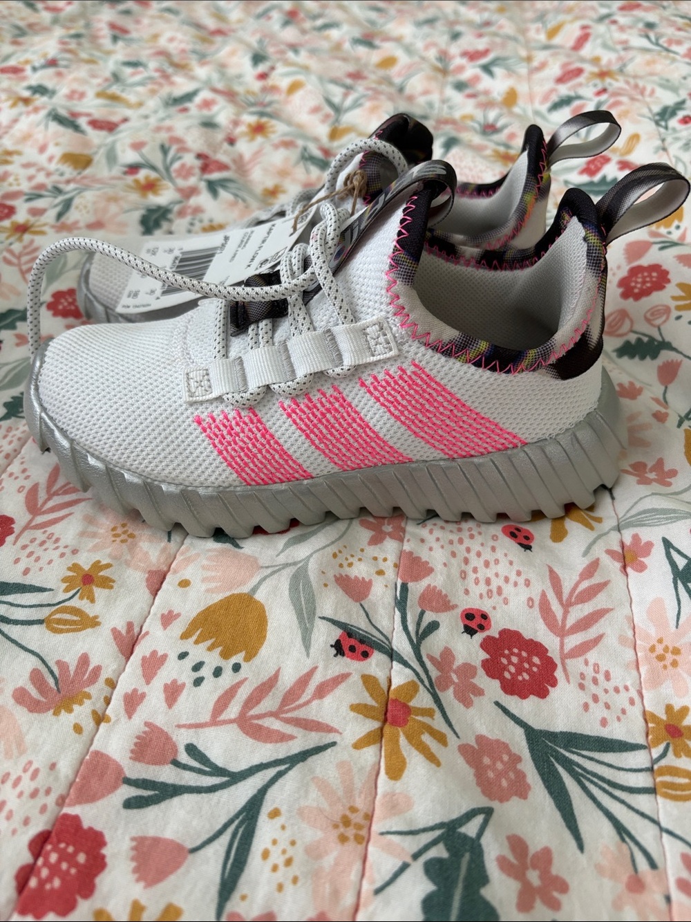 adidas Kids White & Pink Knit Slip-On Sneakers